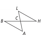 Two triangles share vertex, with sides CL of the first triangle straight with side AC of the second, and side CH of the first straight with side BC of the second.