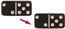 Two images of a domino with two dots on the left and five dots on the right appear next to each other, one with an arrow down to the right to the second.