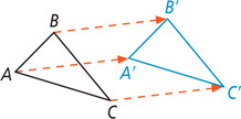 Triangle ABC has parallel arrows pointing up form each vertex to corresponding vertices of triangle A’B’C’.