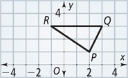 A graph of triangle PQR has vertices P(2, 1), Q(3, 3), and R(negative 1, 3).