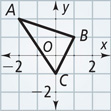 A graph of triangle ABC has vertices A(negative 2, 2), B(1, 1), and C(0, negative 1).