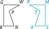 Black pentagon BGWPN is left of blue pentagon S’M’R’T’N’.