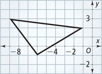 A graph of a triangle has vertices (negative 9, 3), (negative 1, 2), and (negative 6, negative 1).