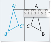 A ruler measures the distance from the fold line to vertex A as 3.25.