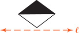 A parallelogram divided into a black triangle on top and white triangle on bottom has horizontal line l below.