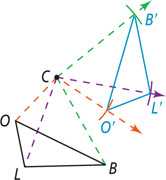 Points L’, O’, and B’ are connected to form triangle L’O’B’.