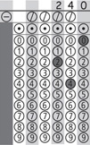 An answer sheet has 240 written at the top with bubbles for each digit filled in below.