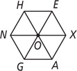 Hexagon HEXAGN, with H at the top left and E at the top right, has segments from each vertex to point O in the center.