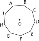 A nonagon, with center O, has vertices A through I, from top left clockwise.