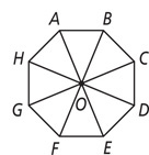 An octagon has center O and vertices A through H, from top left clockwise, with segments from O to each vertex.