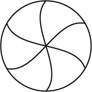 A circle is divided by six equal curves meeting at the center.