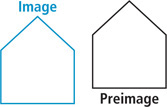A preimage is a pentagon, and an image is the same pentagon down to the left of the preimage.