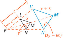 Triangle L’M’N’ is the dilation image of triangle LMN, with center dilation P.