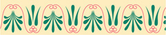 A frieze pattern consists of a series of a curve rising up to the top and falling back to the bottom, with a symmetrical petal shape below, and a teardrop shape on either side.