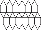 A tessellation consists of two rows of squares, with a side of a triangle spanning the top and bottom side of each square. The bottom triangles of the top row interlock with the top triangles of the second row.