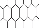 A tessellation consists of a repeating hexagon, with left and right sides longer than the two top and two bottom sides.
