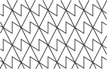 A tessellation consists consists of an identical diamond, with a zigzag inside connecting left and right vertices.