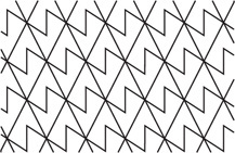 A tessellation consists consists of an identical diamond, with a zigzag inside connecting left and right vertices.