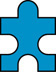 A puzzle piece is shaped like a square with equal semicircles removed from the centers of the left, bottom, and right sides, and the semicircle attached to the center of the top side.