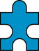 A puzzle piece is shaped like a square with equal semicircles removed from the centers of the left, bottom, and right sides, and the semicircle attached to the center of the top side.