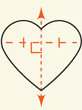 A heart is symmetrical about a vertical line, with a perpendicular horizontal line from side to side within the heart divided into two congruent segments.