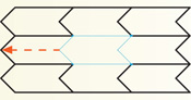 A tessellation is formed by an arrow-shaped hexagon arranged in rows and columns. The center hexagon slides over the hexagon to its left.