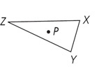 Triangle ZXY with side ZX on top and side ZY on the left has point P inside.