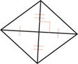 A four-sided figure has diagonals from opposite vertices intersecting at a right angle, creating two congruent segments on each diagonal.