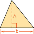 A triangle has bottom base b and height h meeting side b at a right angle.