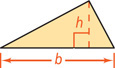 A triangle has bottom base b and height h meeting side b at a right angle.