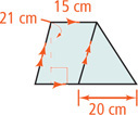 A trapezoid is composed of a parallelogram with left side 21 centimeters and vertical height 21 centimeters, and a triangle sharing the right side of the parallelogram with bottom side 20 centimeters.