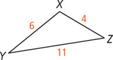 Triangle XYZ has side XY measuring 6, side XZ measuring 4, and side YZ measuring 11.