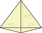 A kite has diagonals intersecting, with the horizontal diagonal divided into 4-foot segments, and vertical diagonal 6 feet.