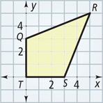 A graph of quadrilateral QRST has vertices Q(0, 3), R(5, 5), S(3, 0), and T(0, 0).