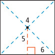 A square has angle 4 between radii, angle 5 between radius and apothem, and angle 6 between radius and side.