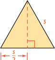 A triangle with sides s has height dividing bottom side into segments measuring s over 2.