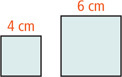 Two squares have sides measuring 4 centimeters and 6 centimeters, respectively.