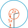 A blue circle has radius 5x and a red circle has radius 2x.