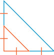 A large blue right triangle has a small red right triangle inside, sharing the right angle.