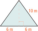 A triangle has right side 10 meters and height line dividing the bottom base into two 6-meter segments.