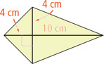 A kite has diagonals intersecting, the shorter with a 4-centimeter segment and the longer with a 4-centimeter segment and a 10-centimeter segment.
