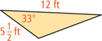 A triangle has an angle measuring 33 degrees with adjacent sides 5½ feet and 12 feet.