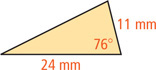 A triangle has an angle measuring 76 degrees with adjacent sides 11 millimeters and 24 millimeters.