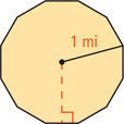 A 12-sides polygon has radius 1 mile.