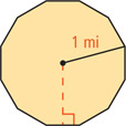 A 12-sides polygon has radius 1 mile.