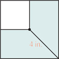A shaded square with radius 4 meters has a square cut from the top left quadrant.