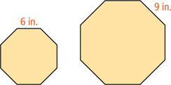Two octagons have sides of 6 inches and 9 inches, respectively.
