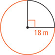 A circle has two perpendicular radii measuring 18 meters, with the larger arc between them red.