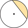 A circle has a shaded region within between the circle and a segment extending from side to side not through the center.