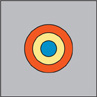 A target is a gray square containing concentric circles at its center, colored blue, yellow, and red, from inside out.